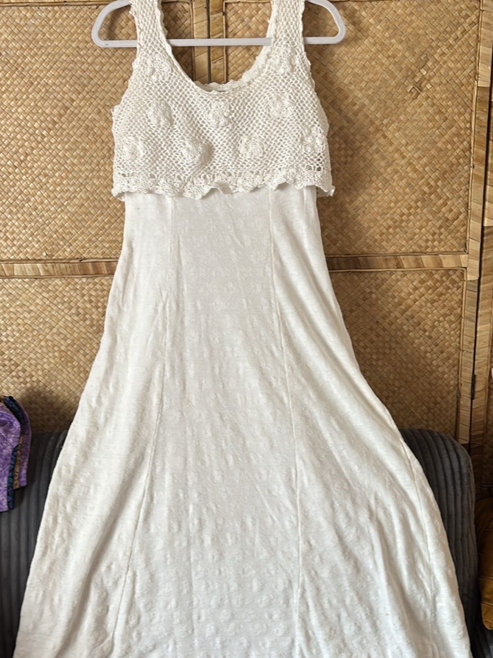 Vintage White Crochet Bodice Maxi Dress